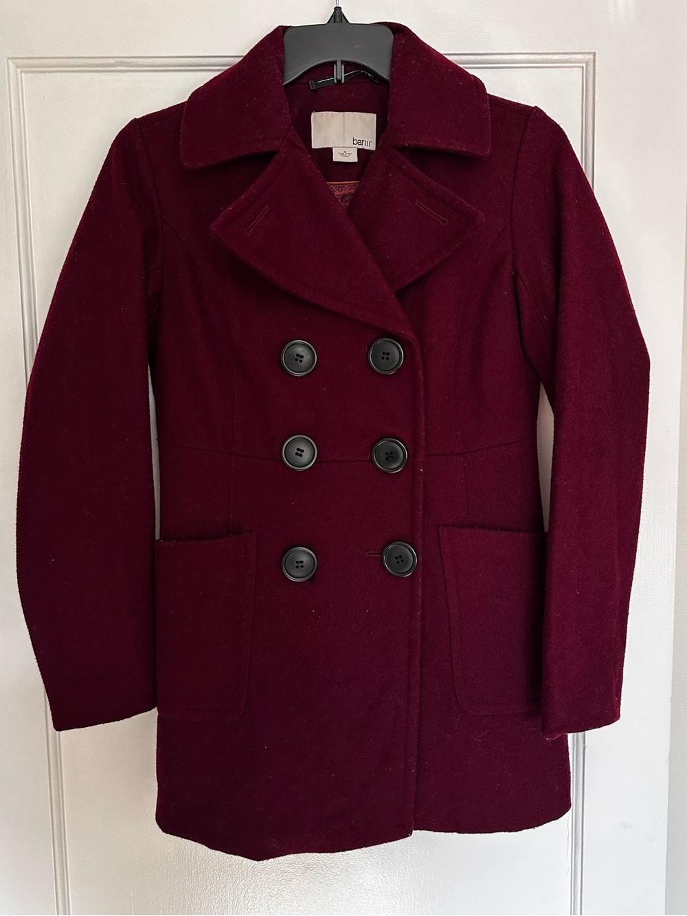 Bar III Women's Double-Breasted Pea Coat - Burgundy